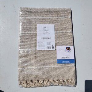 NEW Indoor Outdoor Rug Beige Cream Stripe 24" x 36" by Becky G. & Alejandra Indo